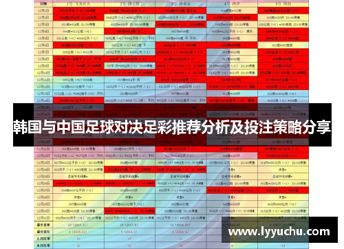 韩国与中国足球对决足彩推荐分析及投注策略分享